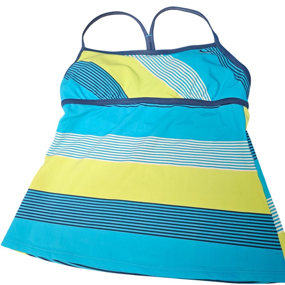 Nike Teal Lime Striped Padded Swim Tankini Top Size 6 Beach Athletic